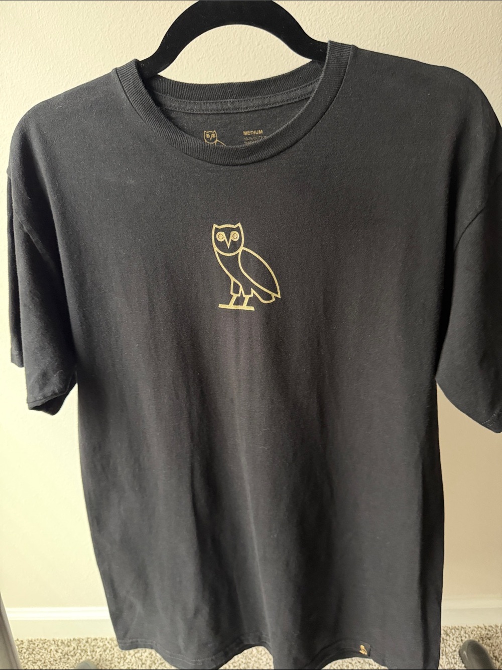 OVO Black Short Sleeve Tee with Gold Owl Logo